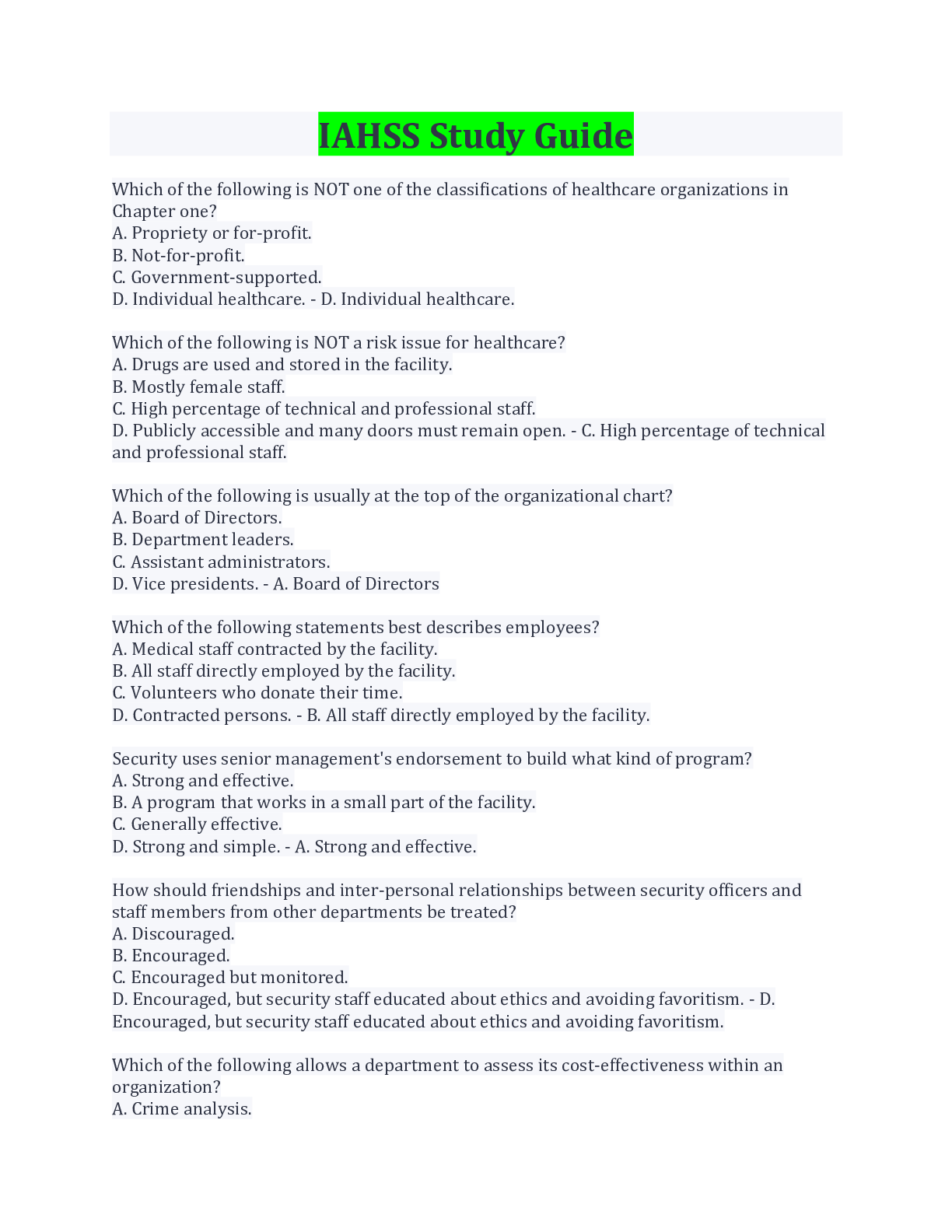 Preview image for IAHSS Study Guide Questions And Answers